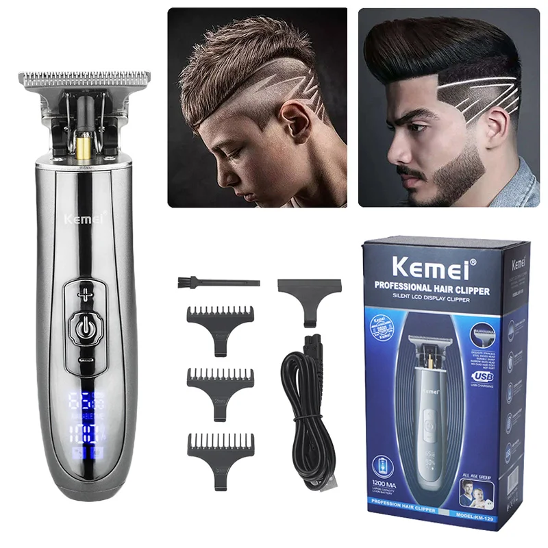 

KEMEI Bald Head Hair Clipper LCD Display Trimmer Carbon Steel Ceramic Blade Shaving Cordless Hair Cutter 45G USB Rechargeable