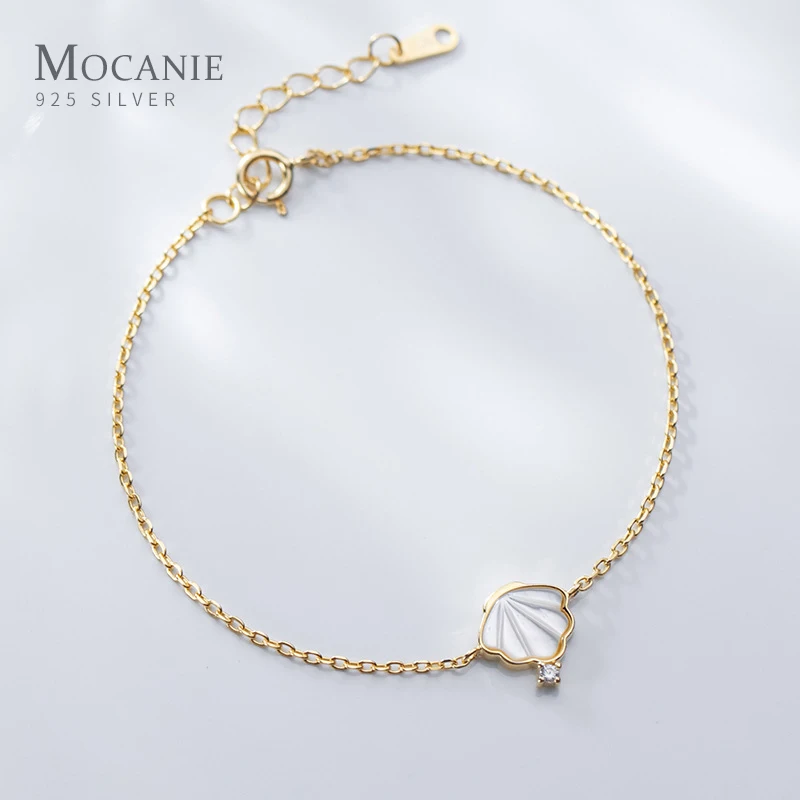 

Mocanie Silver Gold Rose Color Bracelet for Women with White Shell Clear CZ 925 Sterling Silver Link Chain Bracelet Fine Jewelry