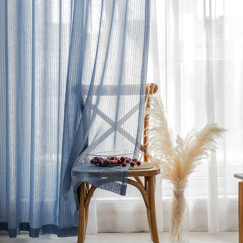 

Luxury Striped Tulle Window Curtain For Living Room Bedroom Modern Double Layer Linen Voile Sheer Drapes Curtains Home Decor