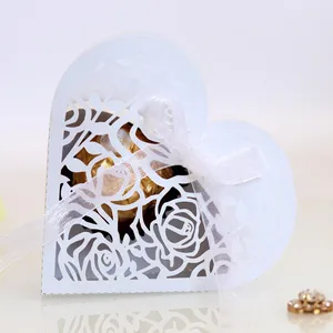50pcs sweet love heart laser cut hollow carriage favors gifts candy dragee boxes with ribbon baby shower wedding party supplies