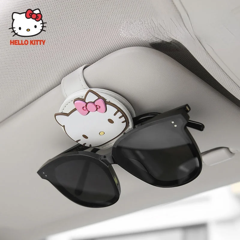 Clip de gafas de coche Hello Kitty Kawaii, visera de sol, montura de billetes, clasificación de almacenamiento, accesorios convenientes para coche