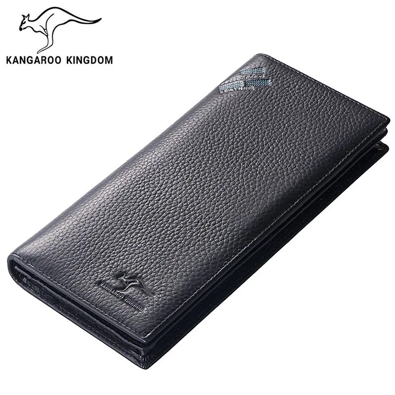 KANGAROO KINGDOM fashion luxury genuine leather men wallets long slim bifold card holder purse wallet