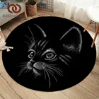 Круглый коврик BeddingOutlet для спальни с изображением белого кота, коврик черного цвета см, для гостиной