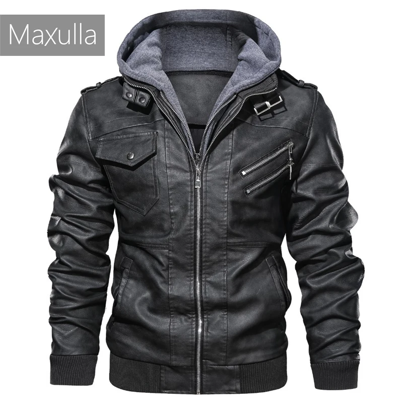 Мужская кожаная куртка Maxulla черная Повседневная приталенная мотоциклетная из