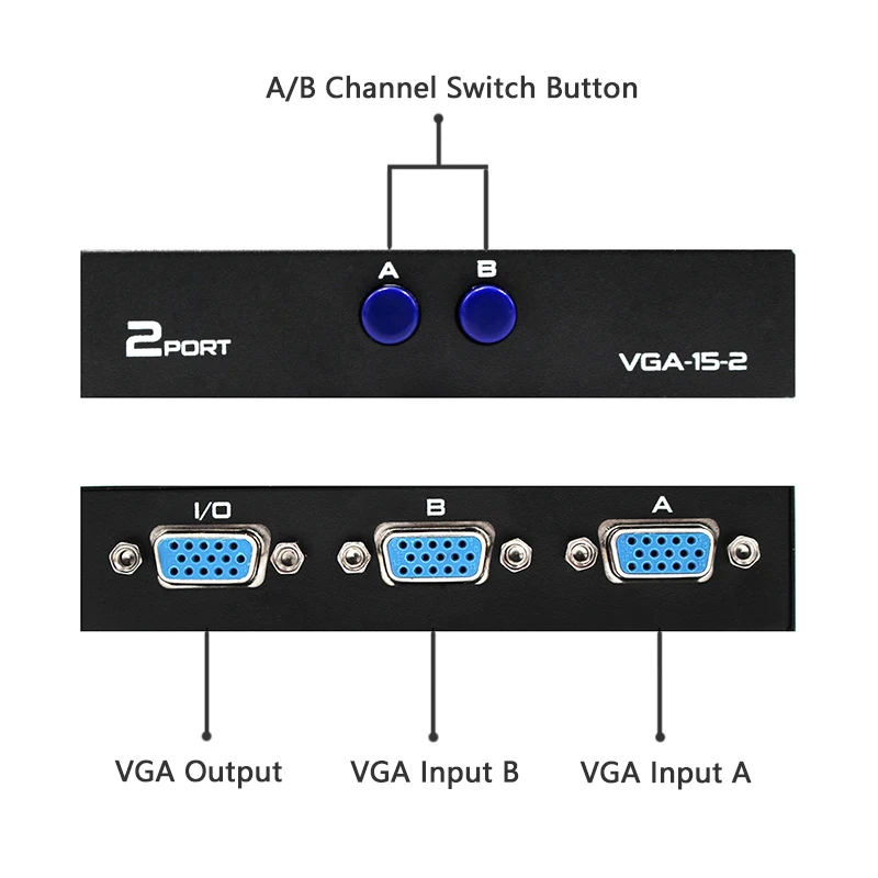 Wiistar VGA Видео 2 порта Переключатель сплиттер 1x 2/2x1 коммутатор для PS4 ТВ проектор