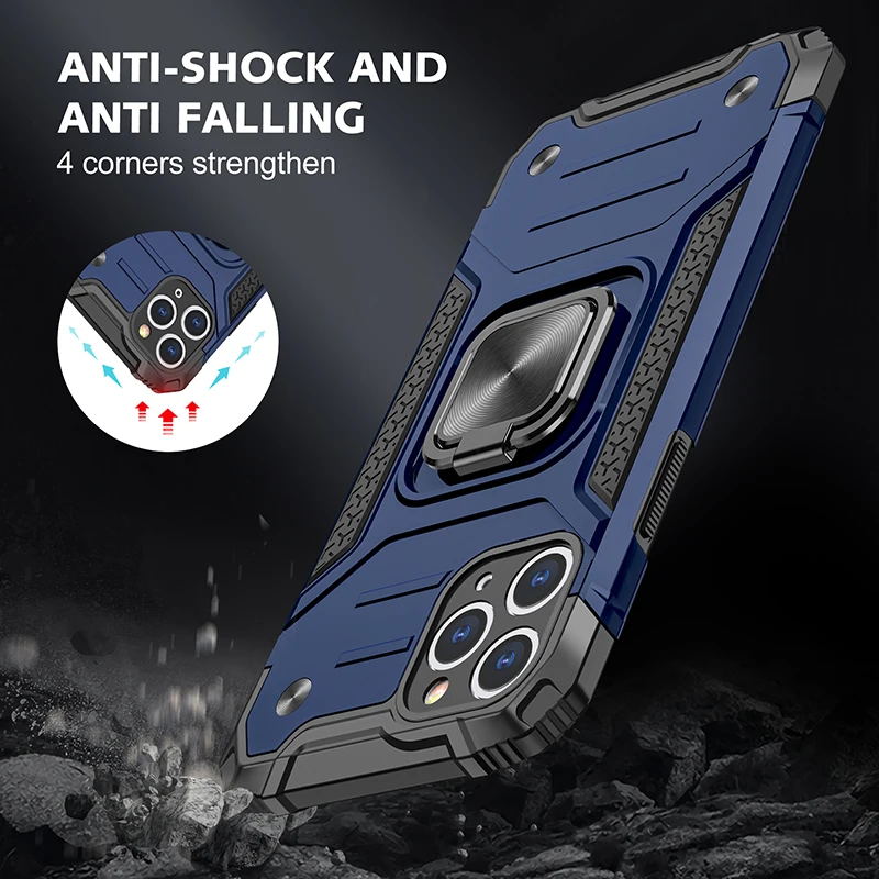 Rugged Military Grade Armor Phone Case for iPhone 12 Pro Max Mini 11 Pro XS Max XR 6 6S 7 8 Plus Ring Holder Kickstand Cover