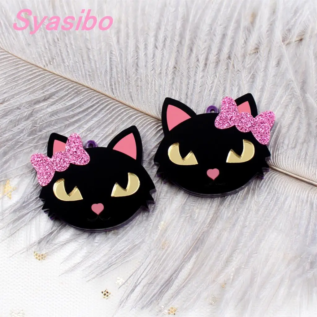 (1 пара) искусственная акриловая голова кота на Хэллоуин для сережек черная кошка
