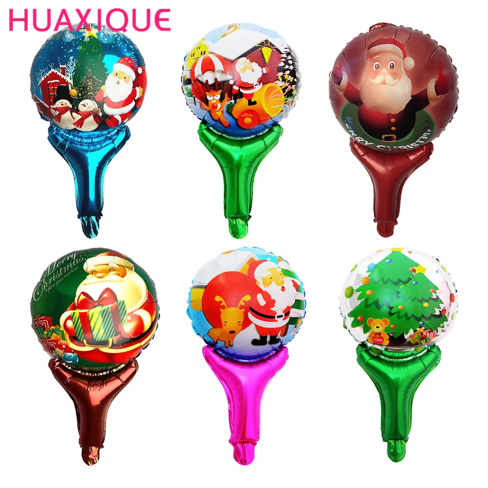 

5pcs Santa Claus Snowman Elk Xmas Tree Balloon Handheld Cheering Stick Aluminum Film Balloon Christmas Party Decoration Kids Toy