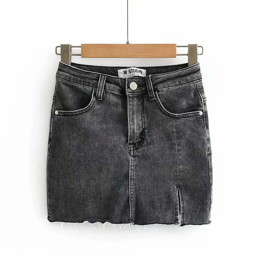 

Autumn Casual Denim Skirt for womens Summer New style denim mini skirt womens with side slits Solid A-Line sexy skirt korean