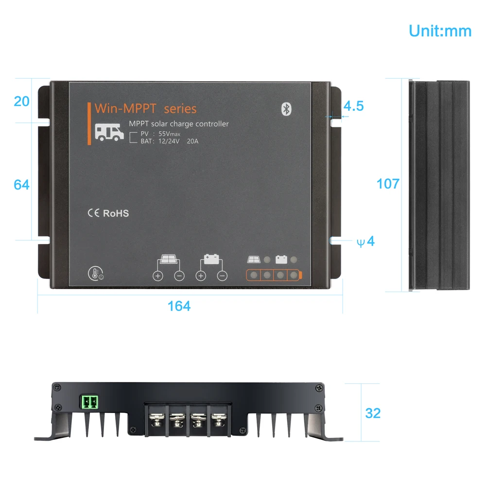 Контроллер заряда солнечной батареи RV MPPT 20 А автоматический 12 В 24 BLE модуль