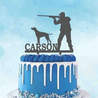 personalized hunter hunting cake topper custom name hunter and hound silhouette for mans birthday party cake decoration
