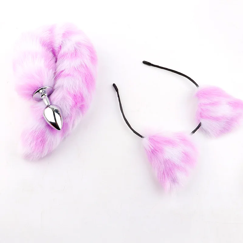 Модная милая плюшевая повязка на голову с кошачьими ушками и розовым лисьим