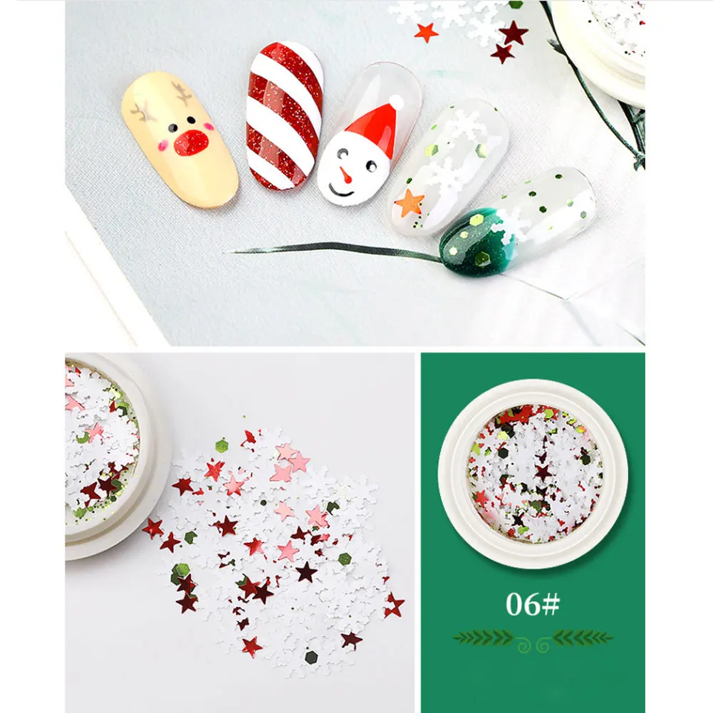 

6box/Set Christmas Manicure Art Decoration Snowflake Christmas Tree Snowman Pentagram Set Sequins DIY Nail Design Accessories