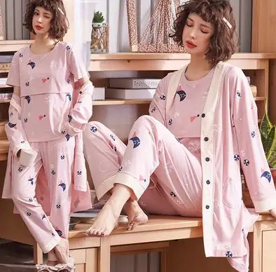pink Средства ухода за кожей для будущих мам одежда Хлопковая пижама с длинными рукавами Пижама для кормления 3 шт./компл. для беременных Для женщин D0039 - Цвет: pink