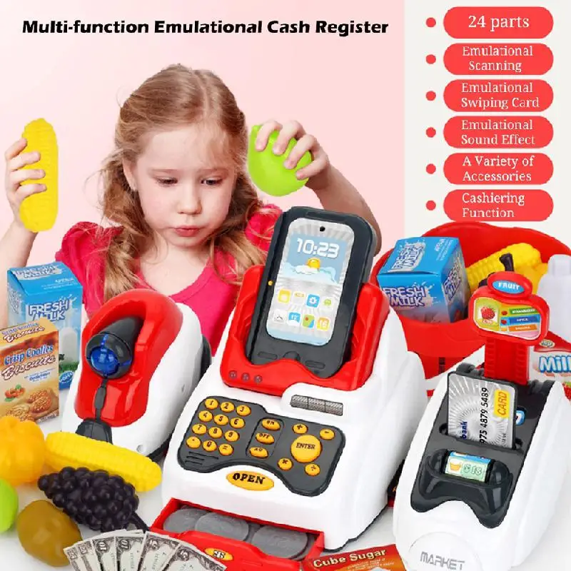 Children's Multifunction Cash Register Simulation Scanning Card Machine Pretend Play Toy Learning Educational Cashier Kids Gift