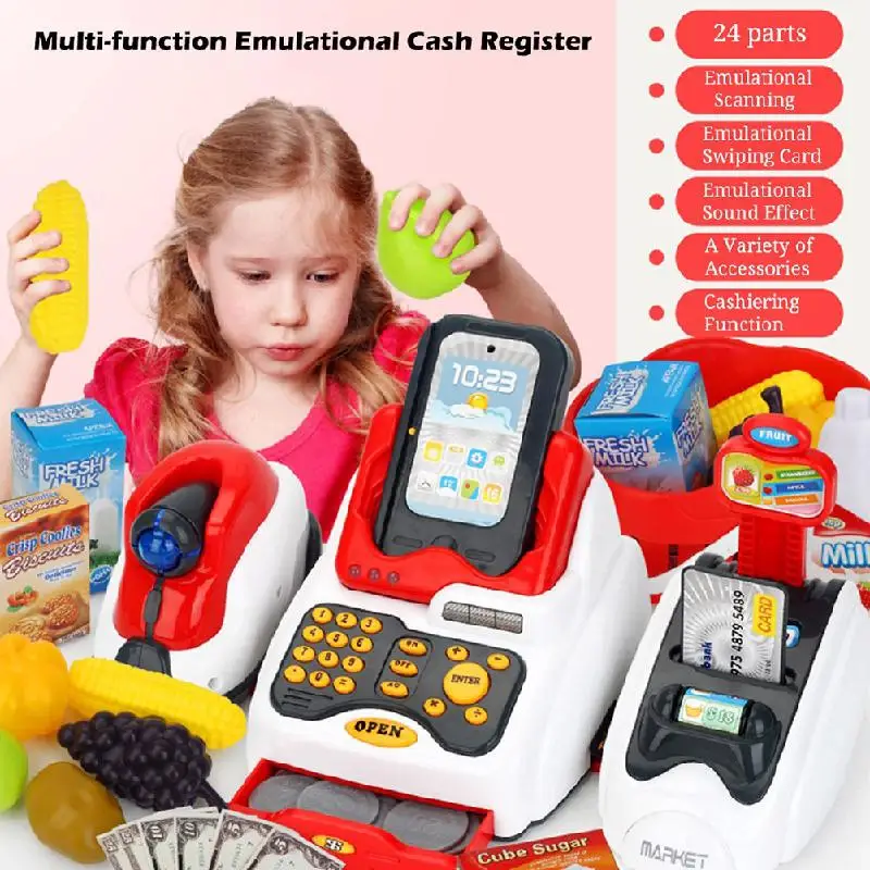 

Children's Multifunction Cash Register Simulation Scanning Card Machine Pretend Play Toy Learning Educational Cashier Kids Gift