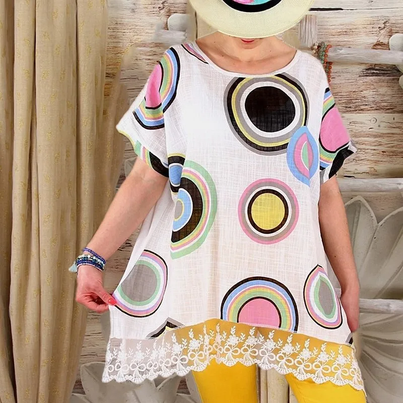 Женская футболка из хлопка и льна свободная Винтажная в народном стиле женская