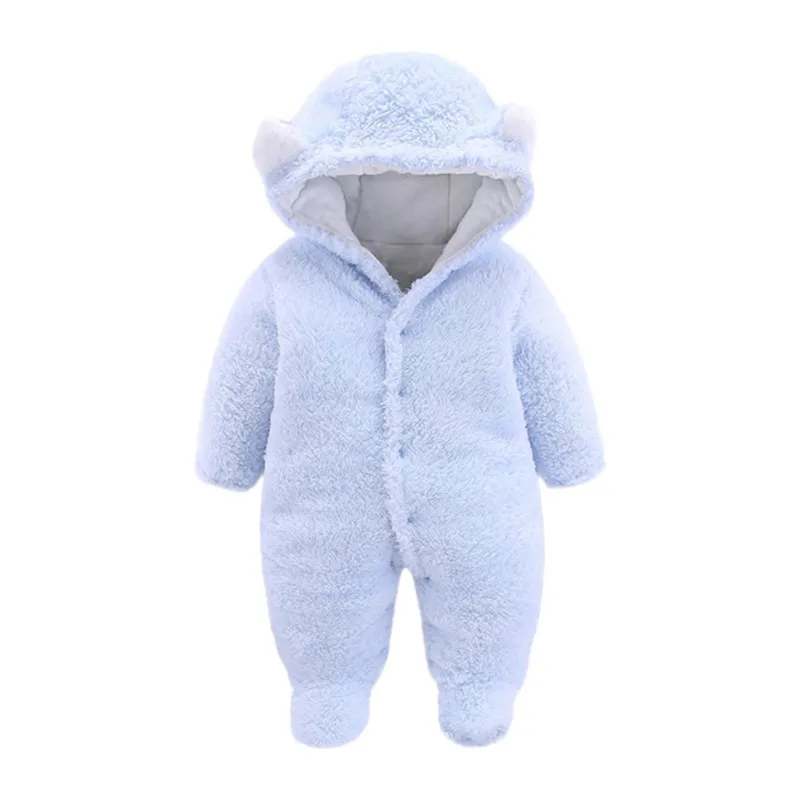 

Newborn Baby Girls Boys Solid Cartoon Ear Velvet Hooded Jumpsuit Romper Clothes ubranka dla niemowlat #4AA20