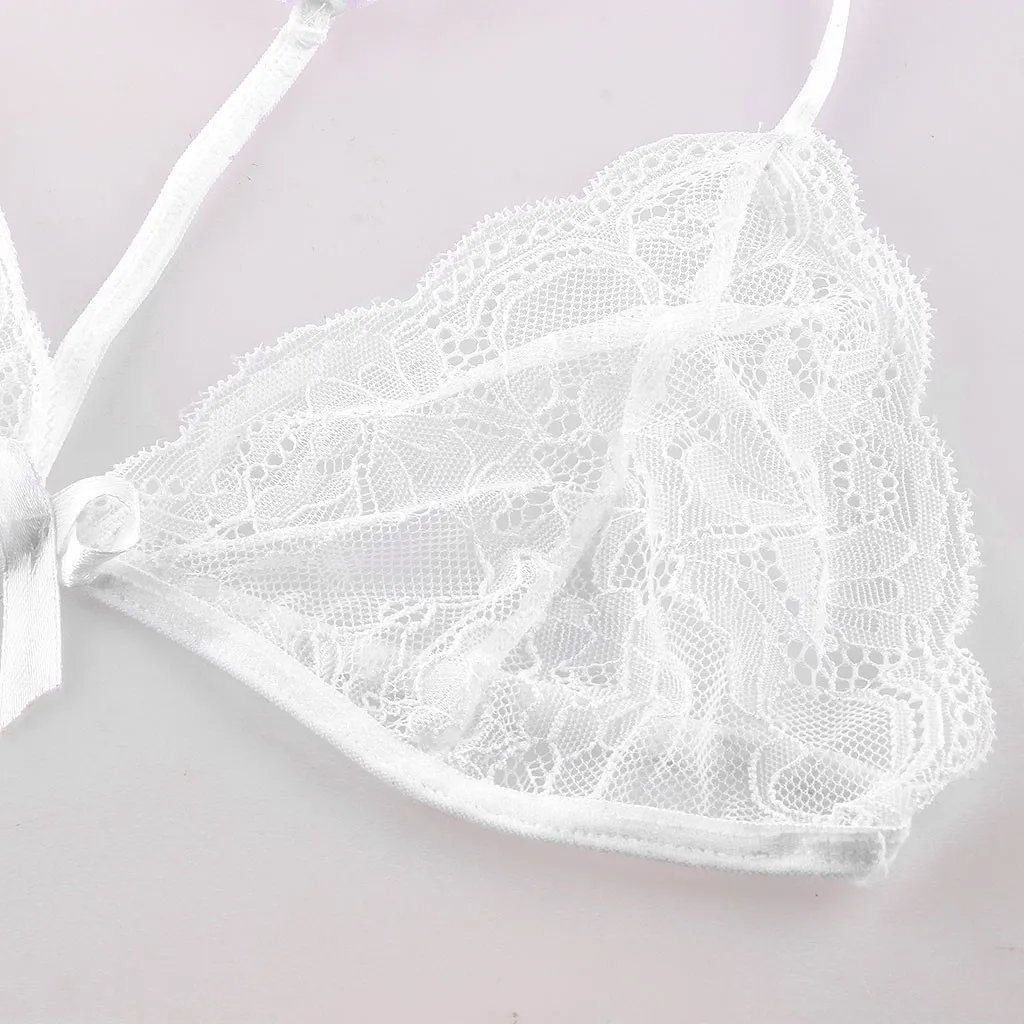 Женское кружевное сексуальное нижнее белье без спинки бюстгальтер с бантом