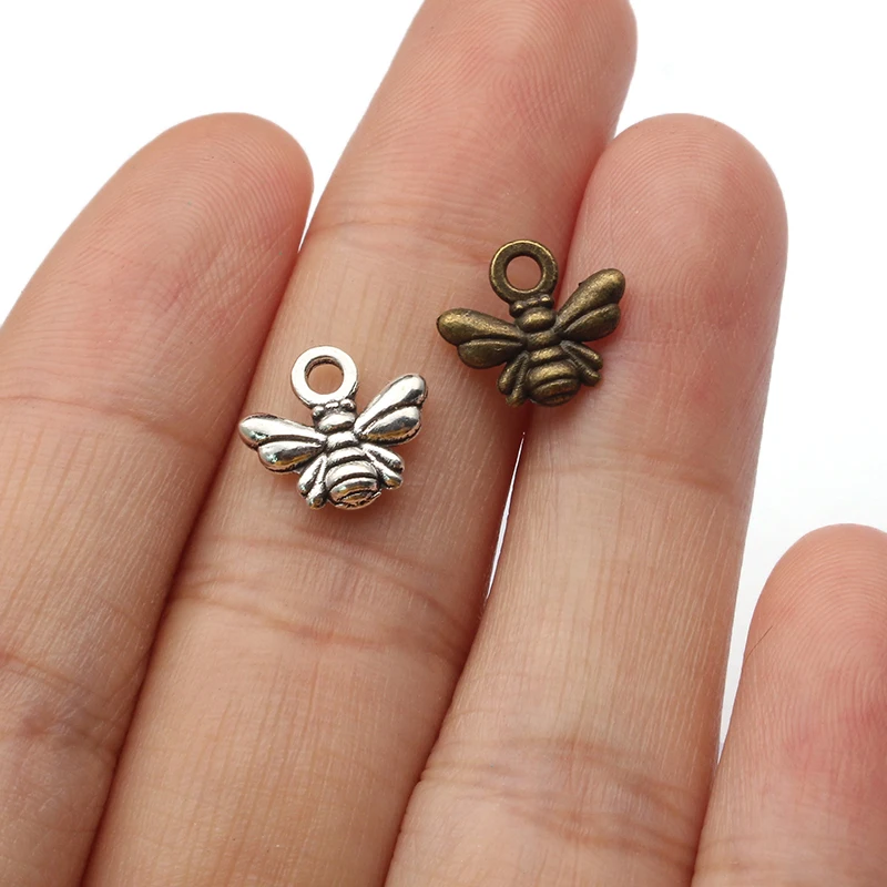 

50pcs Charms bee 10x11mm MIni Charm Silver Color Cute Bee Charm Pendant For DIY Jewelry Making Handmade Crafts Accessories