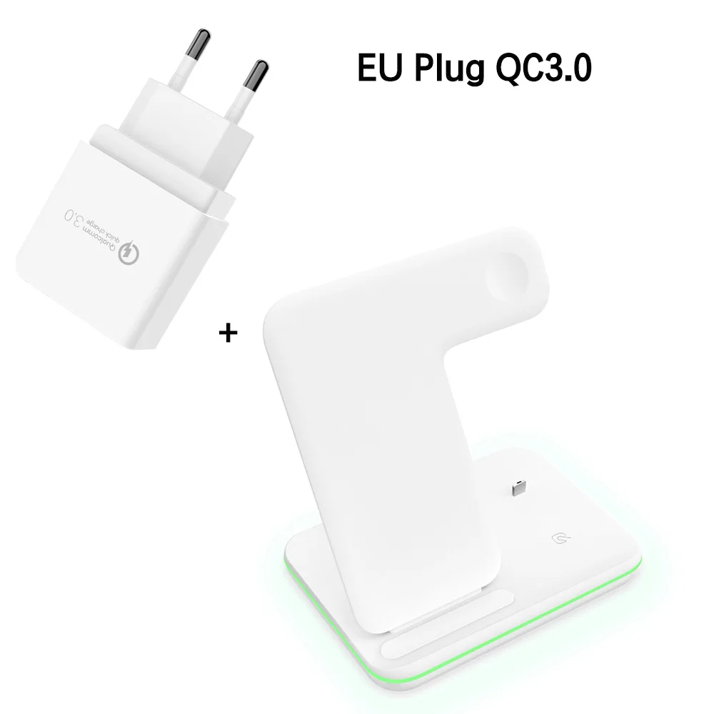 Qi 15W Wireless 3 in 1 Stand Station Charger For Apple Watch 5 4 3 2 Iphone 11 Pro Max XS MAX XR 8 Plus X Iwatch Airpods Pro 1 2 - Тип штекера: White EU Plug