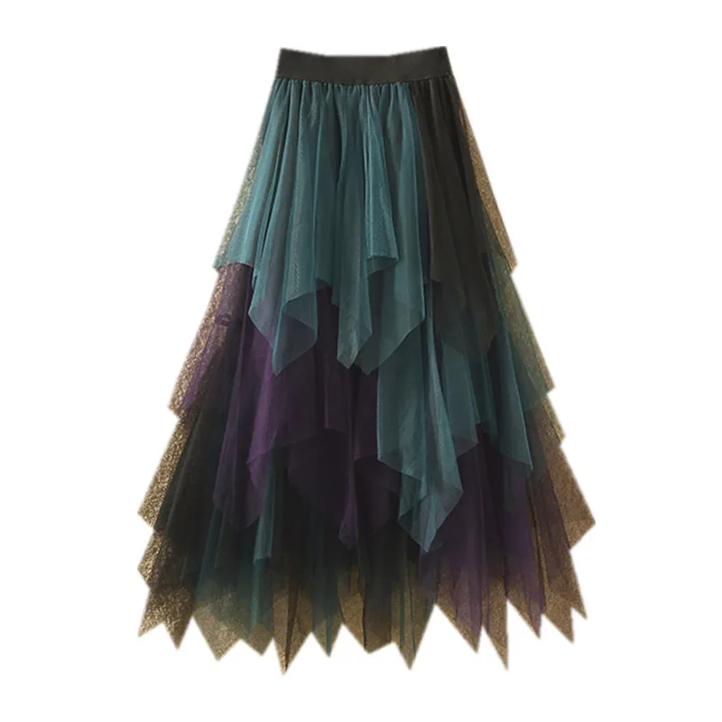 Модная трендовая юбка с вышивкой пачка сетчатая газовая принцессы зеленая для
