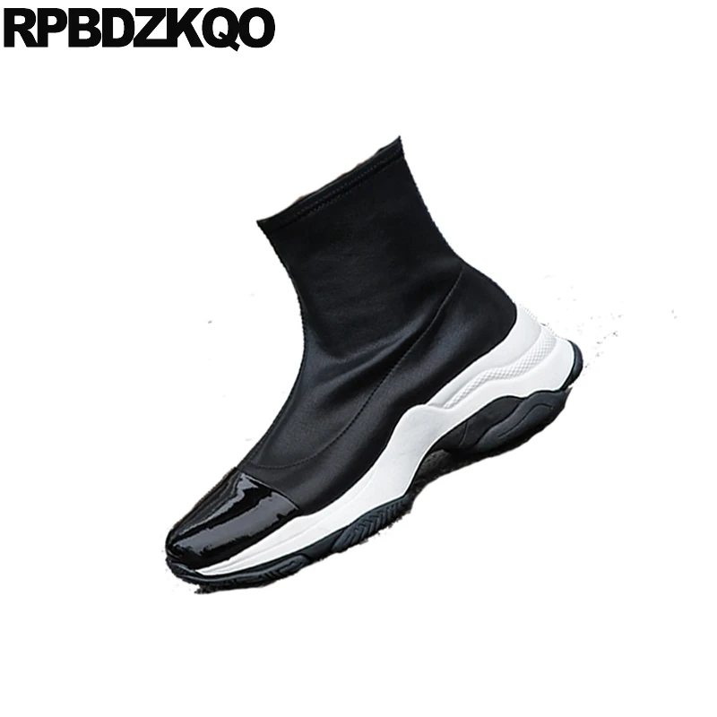 Женские кроссовки без шнуровки ботильоны с круглым носком на высоком каблуке