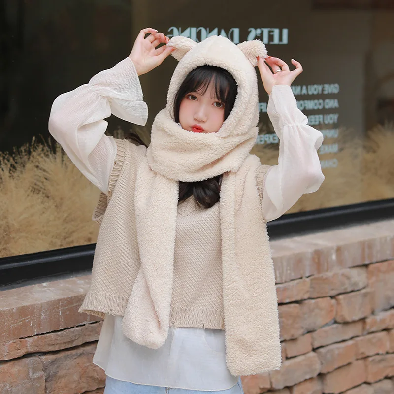 Осень-зима в Корейском стиле Милая и Симпатичная теплая шарфом плюшевая имитация