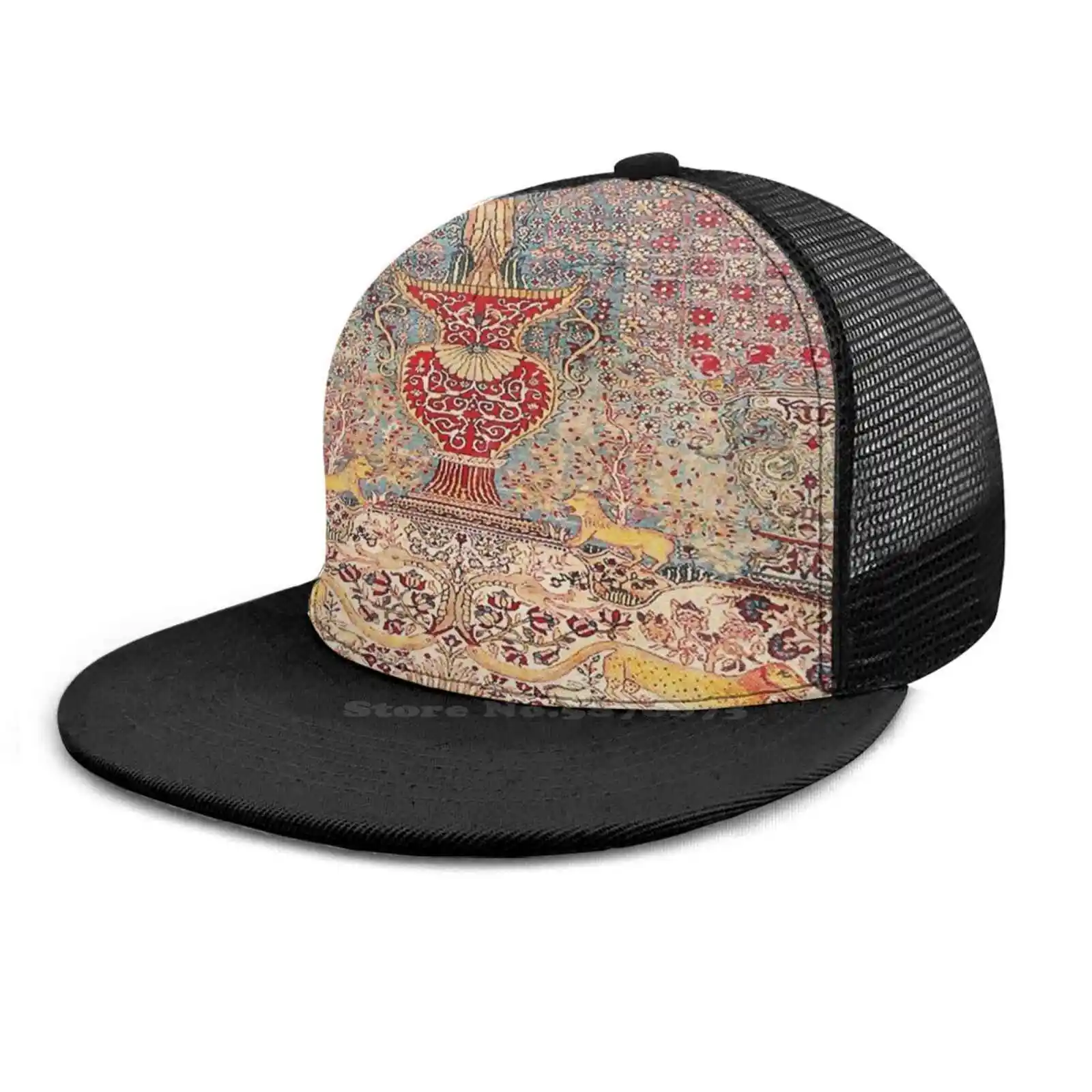 Тегеран Древо жизни античный персидский ковер с принтом черный серый темно-синий