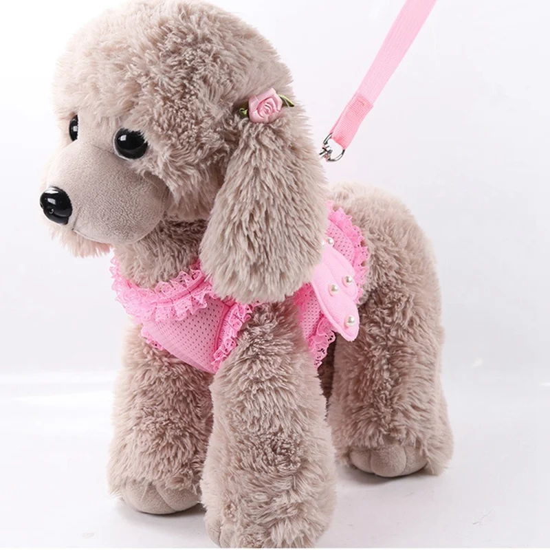 

Dog Accessories Collar Leash Harness Cute Angel Wing Princess Puppy Pearl Accessories Adjustable Leashes Size S-L Dropship