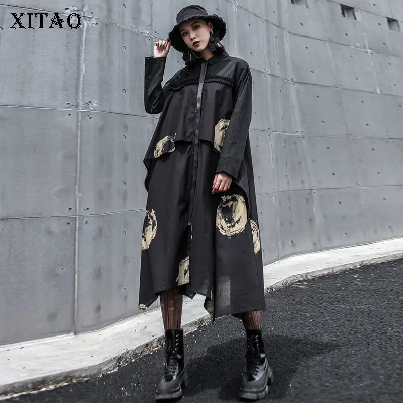 Женское плиссированное платье миди XITAO повседневное однобортное с отложным