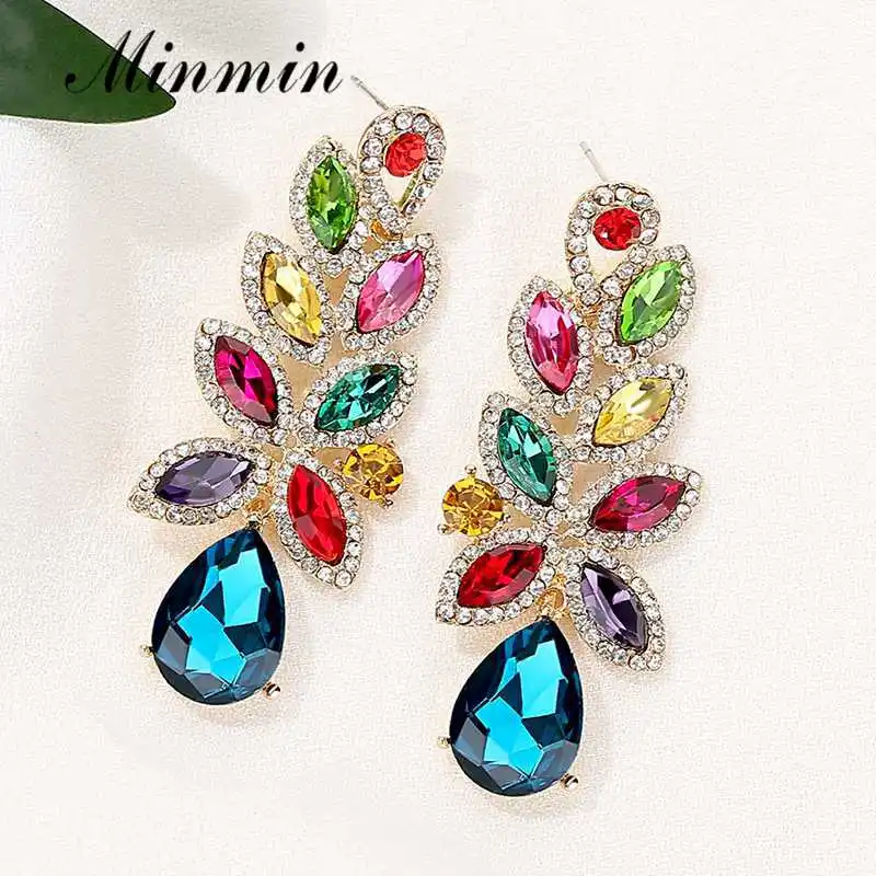 Minmin милые серьги в форме листьев с кристаллами для женщин новый кластер цветок