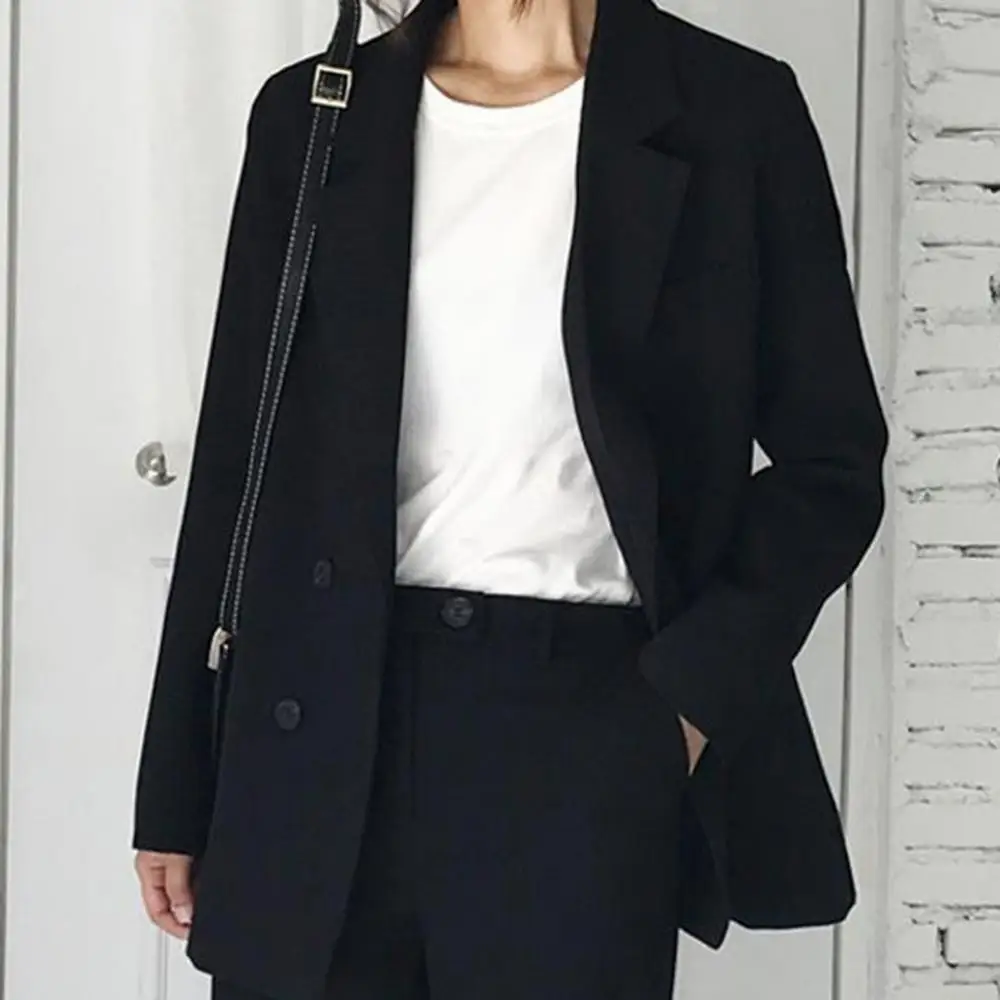 

Женский офисный костюм из 2 предметов, Осенний однотонный двубортный Блейзер и длинные брюки, Женский костюм из блейзера и брюк, деловая оде...