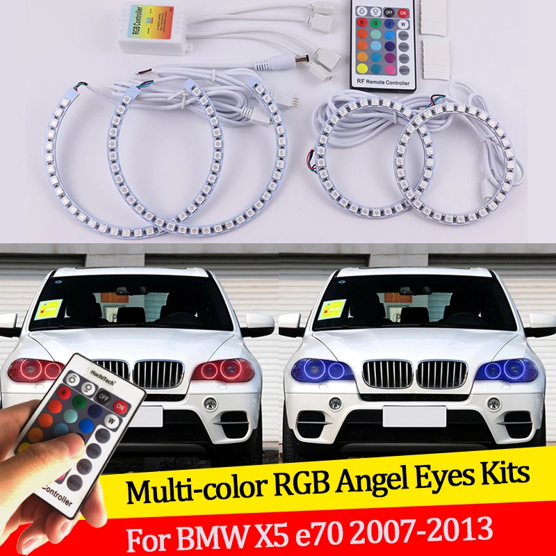 Для BMW X5 e70 2007 2008 2009 2010 2011 2012 2013 16 цветов RGB Angel Eyes LED Кольца Halo RF беспроводное управление DRL включено.