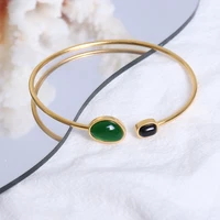316l stainless steel classic green black natural oval stone round gold color 2mm cuff bracelets bangles for women grils gift