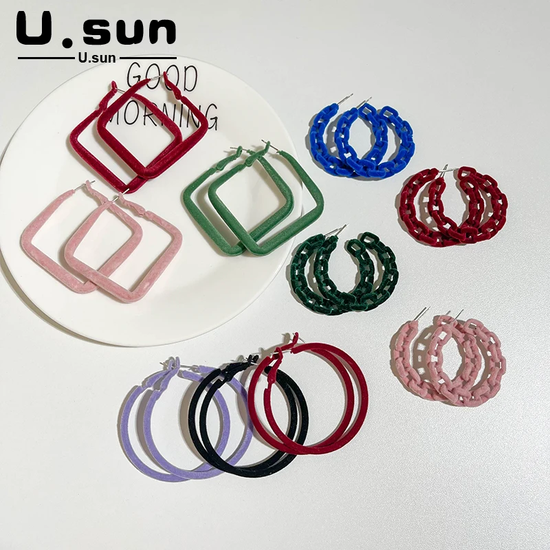 

U.Sun Big Square Fashion Hoop Earrings For Women 2022 Korean Luxery Brands Vintage Jewelry Round Female Dangle Earring For Girl
