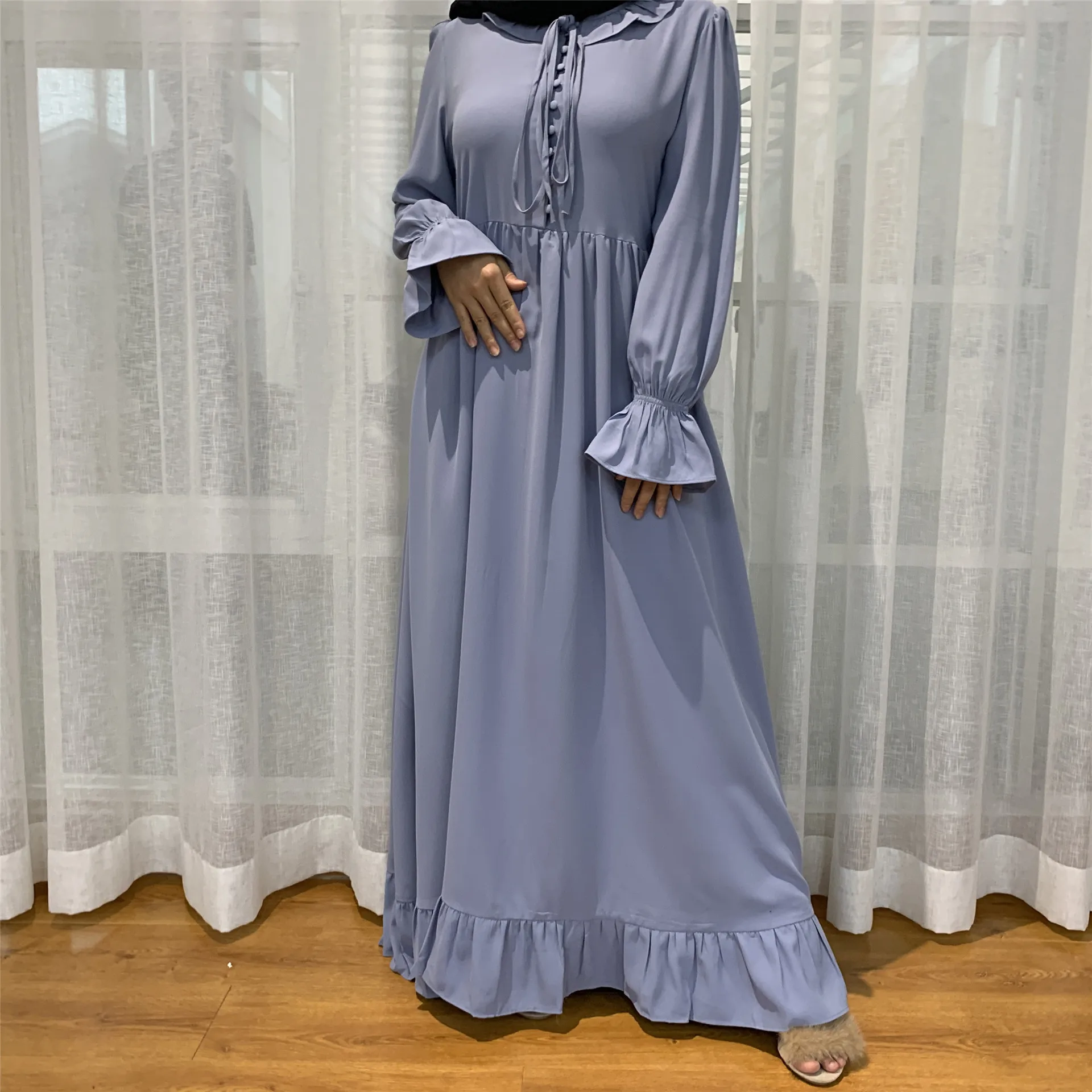 

Muslim Fashion Hijab Long Dresses Women With Sashes Solid Color Islam Clothing Abaya African Dresses For Women Musulman Djellaba