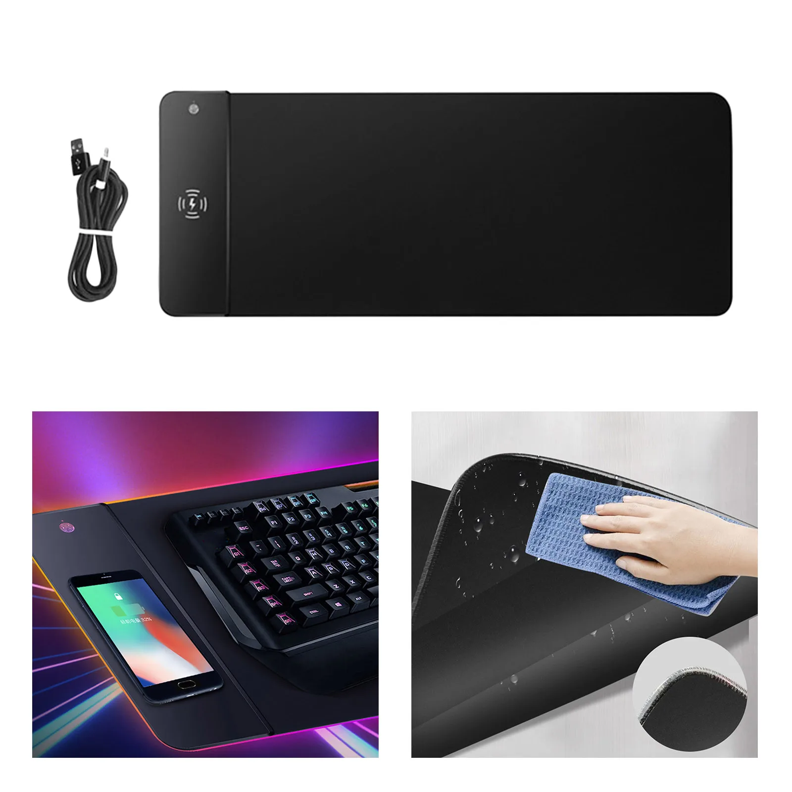 

10W Wireless Charging LED RGB Mouse Pad Computer Mouse Mat ase Antislip 31.5x12x0.16"