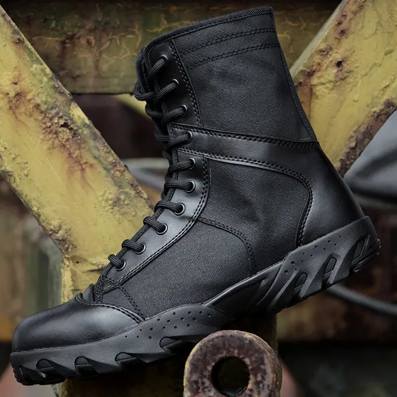 Military Boots Men Special Forces Combat High-Top Combat Canvas Tactical Training Breathable Wearable Ultralight Hiking Boots