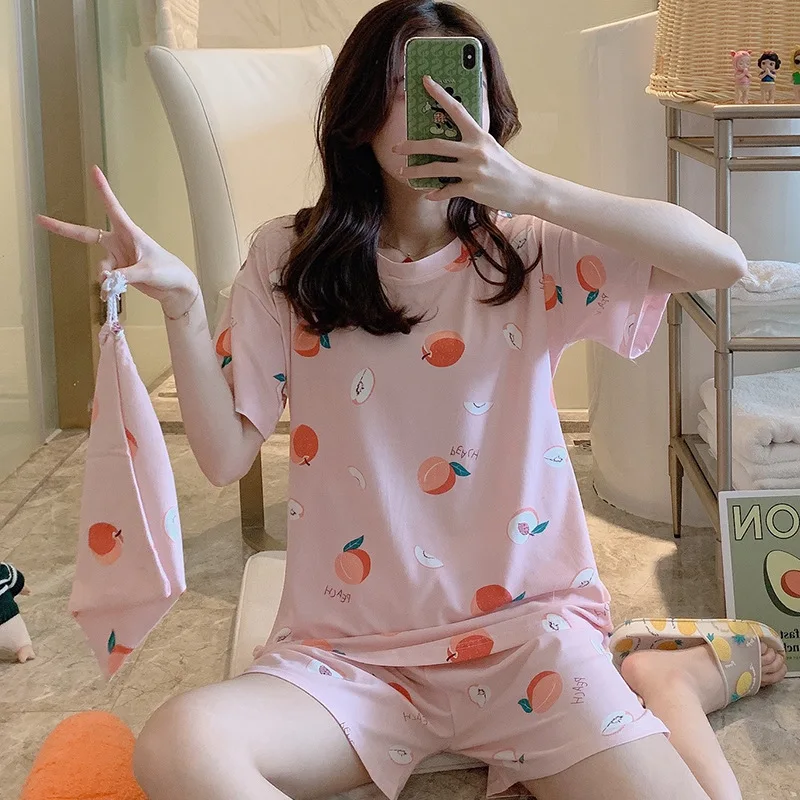 Женская пижама милый костюм с мультяшным принтом Милая футболка коротким