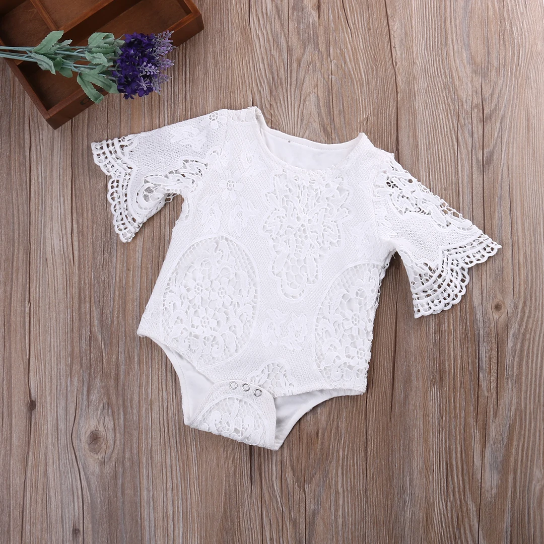 

Lovely Gifts Baby Girls White ruffles Half Sleeve Romper Infant Lace Jumpsuit Clothes Sunsuit Outfits Summer