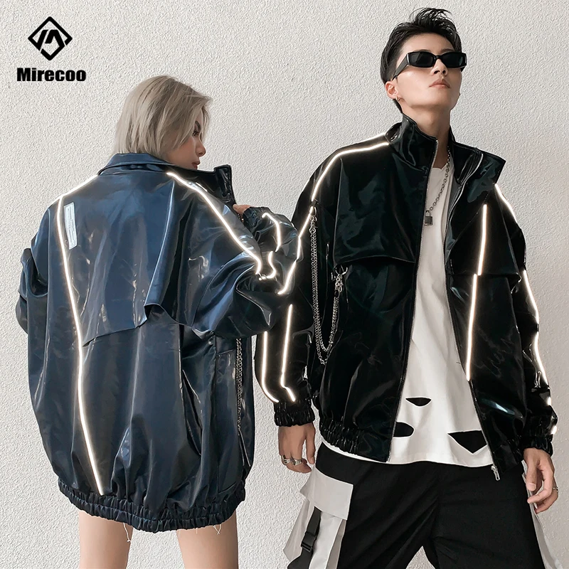 Мужская кожаная куртка Mirecoo светоотражающая искусственная кожа модная уличная