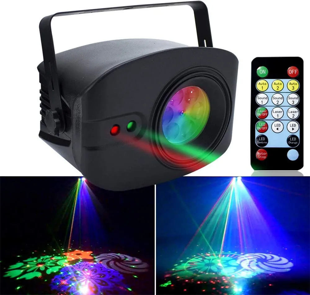 

52 Patterns Disco Party Laser Lights Sound Activated RGBW LED Effect Strobe Stage Light Holiday Wedding Christmas Projector Lamp