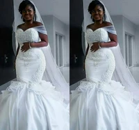 african mermaid embroidery long wedding dresses off shoulder satin bridal gowns indian vestido noiva plus size wedding dresss