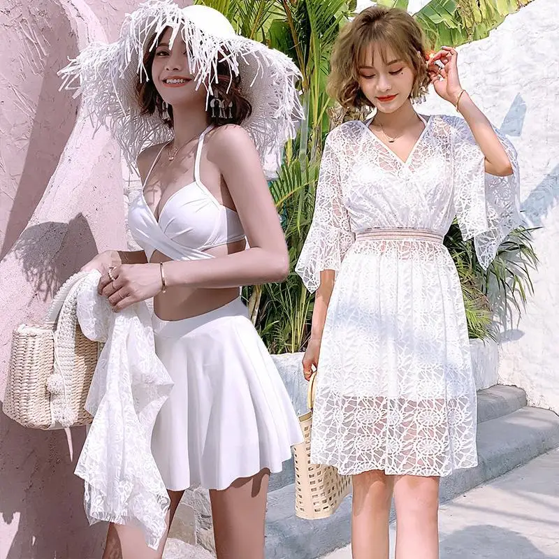 

Swimsuit women's 2021 new three piece suit, fashionable and slim, sexy bikini blouse, covering belly and bathing in hot spring