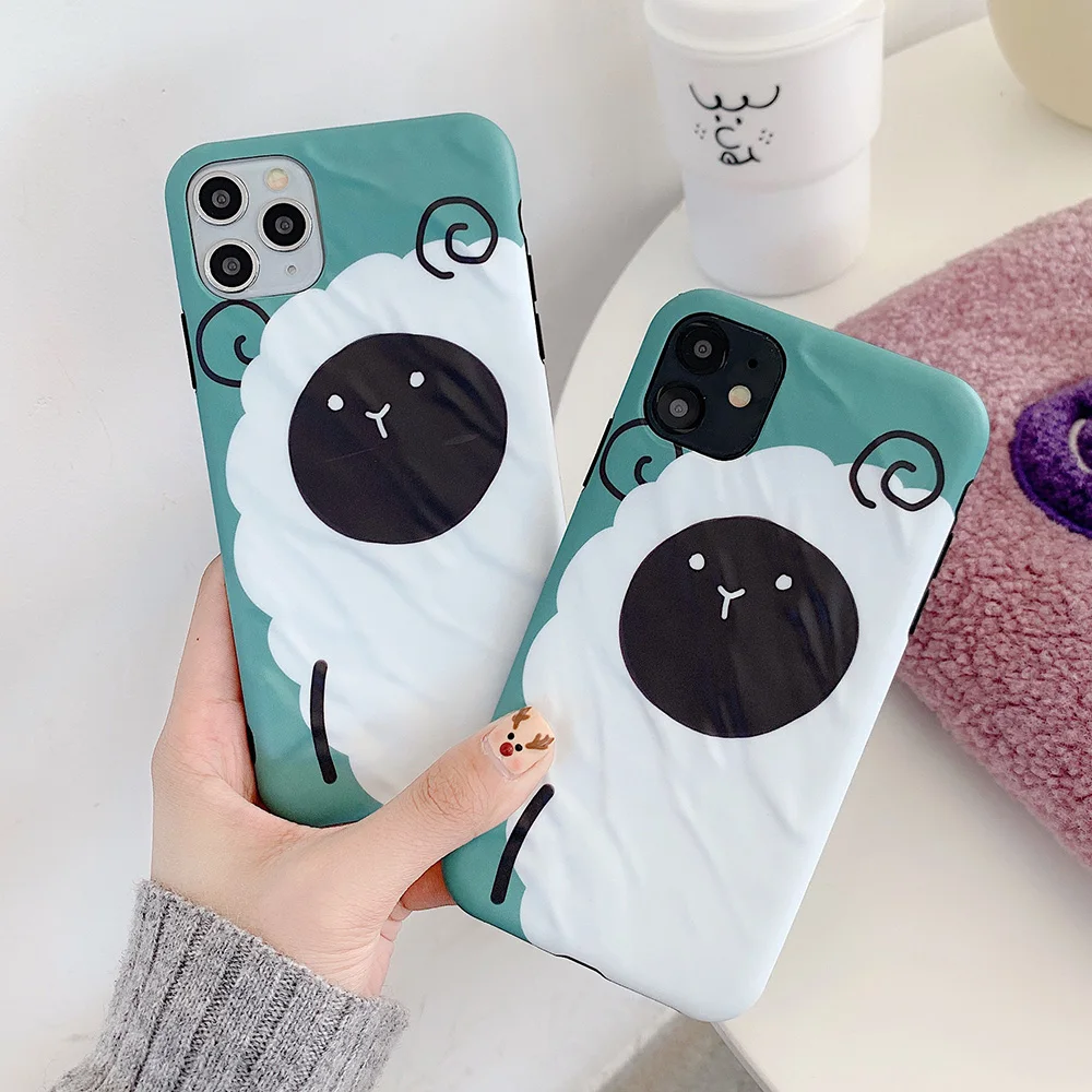 Cute Cartoon Sheep Phone Case For iPhone 11 Pro Max XR X XS 7 8 Plus Soft IMD Milk Skin Full Body Back Cover Bag | Мобильные