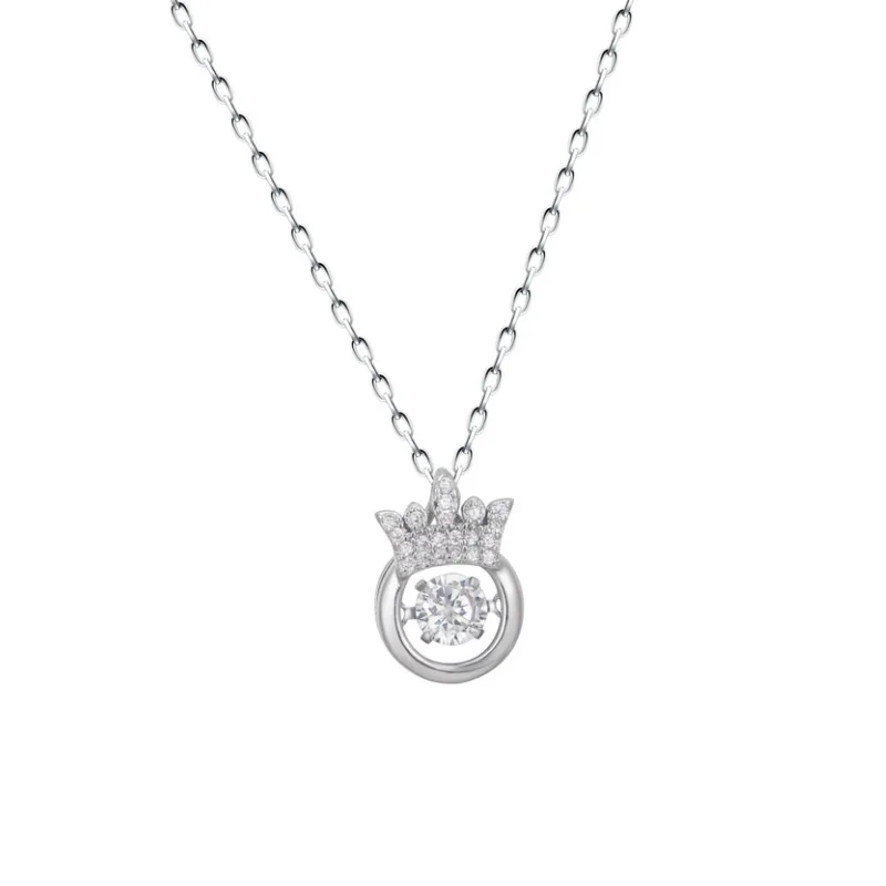 

New Style Simple Four Claw Crystal Round Crown Pendant Fashion Women Inlay Zircon Necklace Charm Women Cocktail Party Jewelry