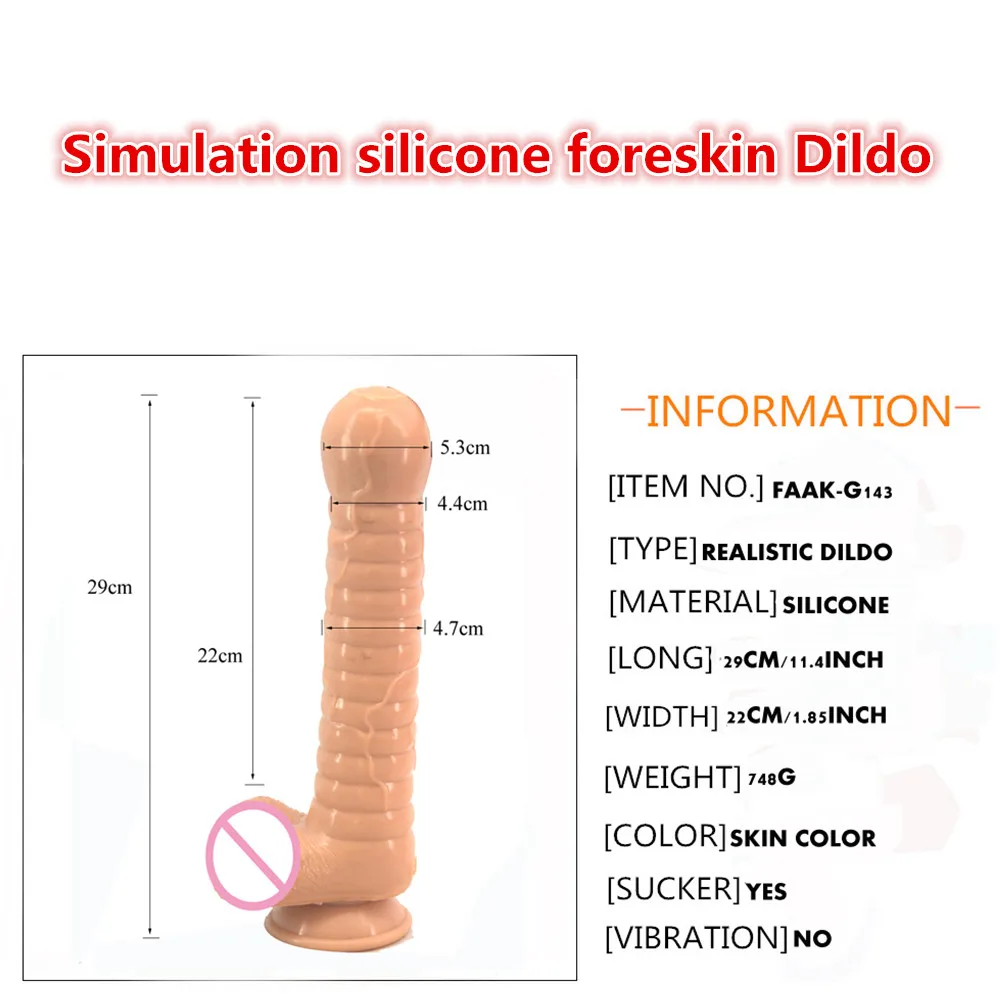 FAAK длинный силиконовый фаллоимитатор реалистичный пенис с бусинами foreskin