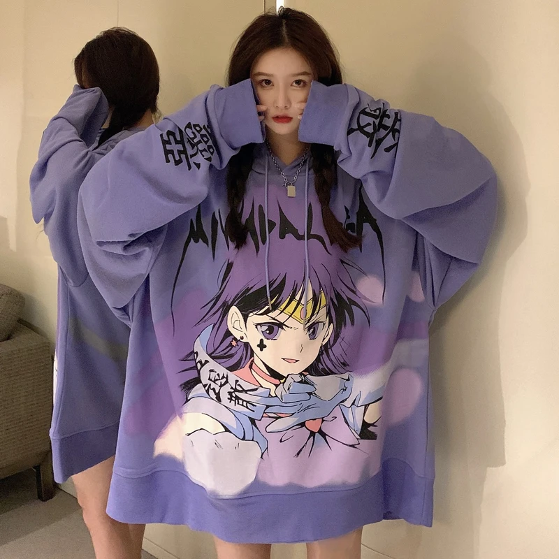 

Y2k Women Japan Cartoon Hip Hop Hoodie Sweatshirt Women Spring Autumn Funny Punk Hoodies Tops Females Clothes Hoodie Girl Kpop