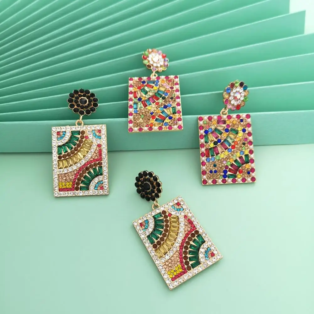 

Европейские и американские квадратные серьги в стиле ретро, стразы, богемные серьги